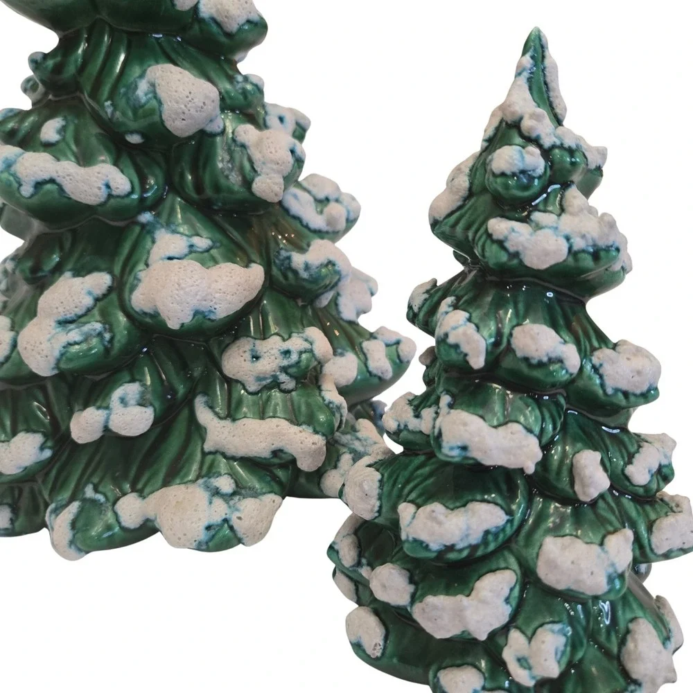 Set (2) Vintage Artisan Made Holland Mold Ceramic Snow Covered Tree 6